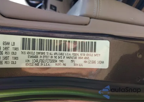 2015 Jeep Grand Cherokee Limited z USA, uszkodzony, nr VIN 1C4RJFBG1FC732694